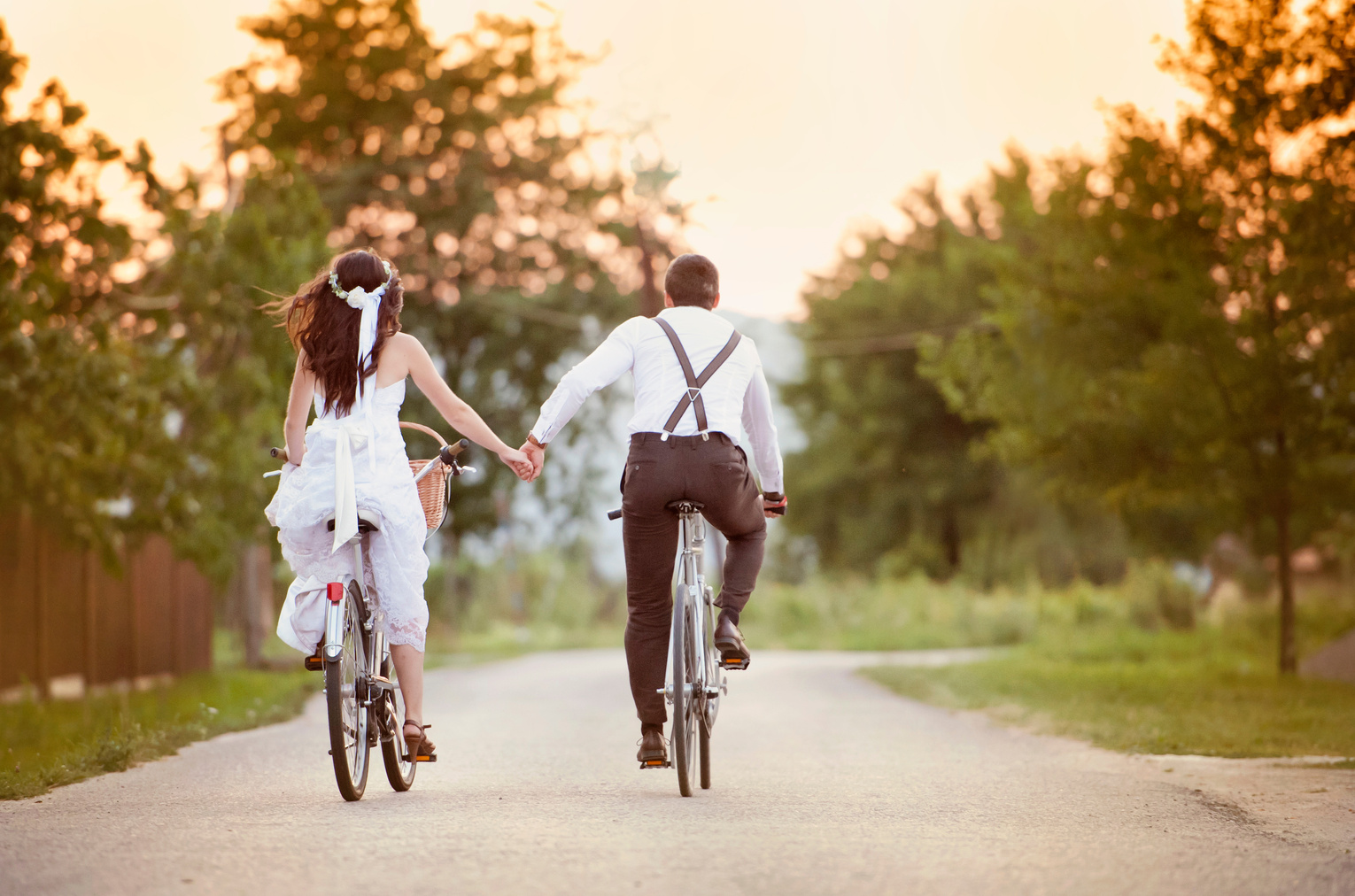 Newly Married Couple on Bikes