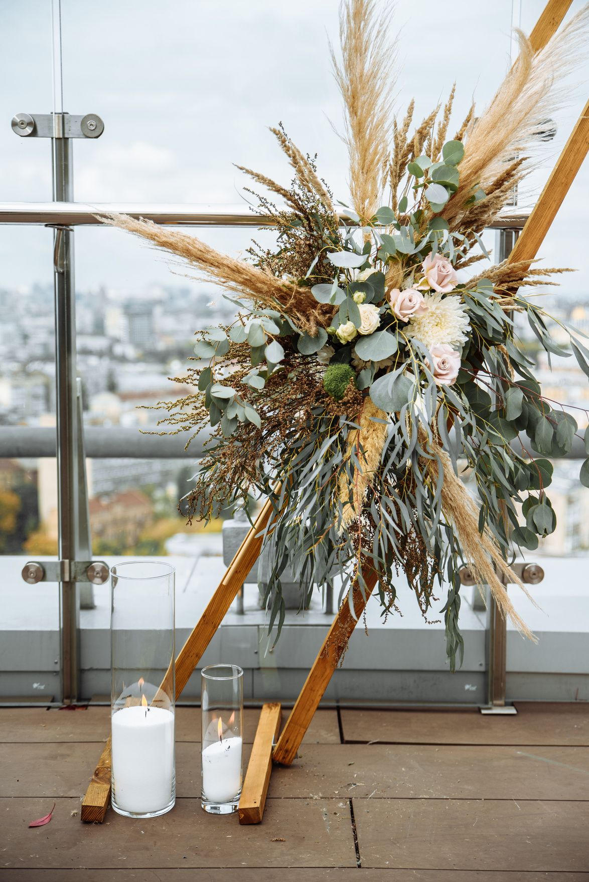 Wedding triangle arch in rustic style